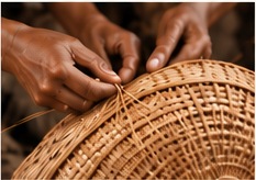 Hands creating a woven artisan piece