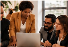Women fashion entrepreneurs collaborating around a laptop