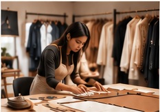 Emerging fashion designer working in a studio